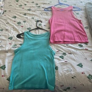 Pink and Teal Ribbed Tank Tops